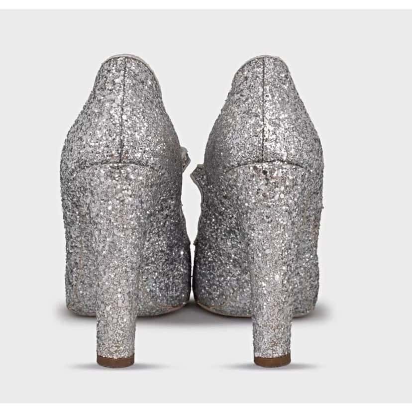Miu Miu Glitter Block Heel Shoes Silver Leather Good condition - Model View