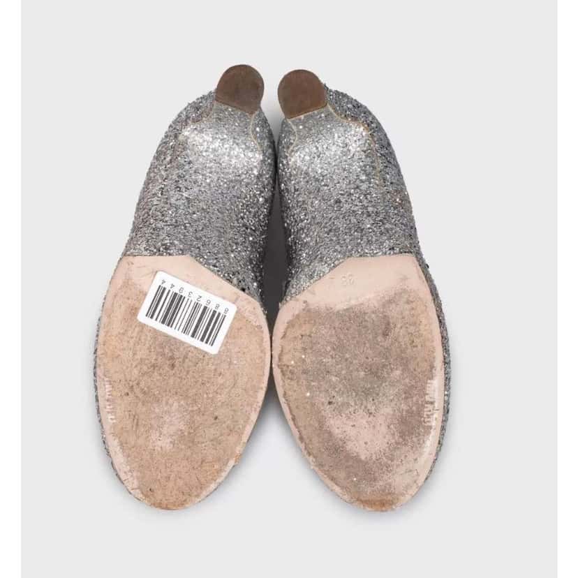Miu Miu Glitter Block Heel Shoes Silver Leather Good condition - Box View