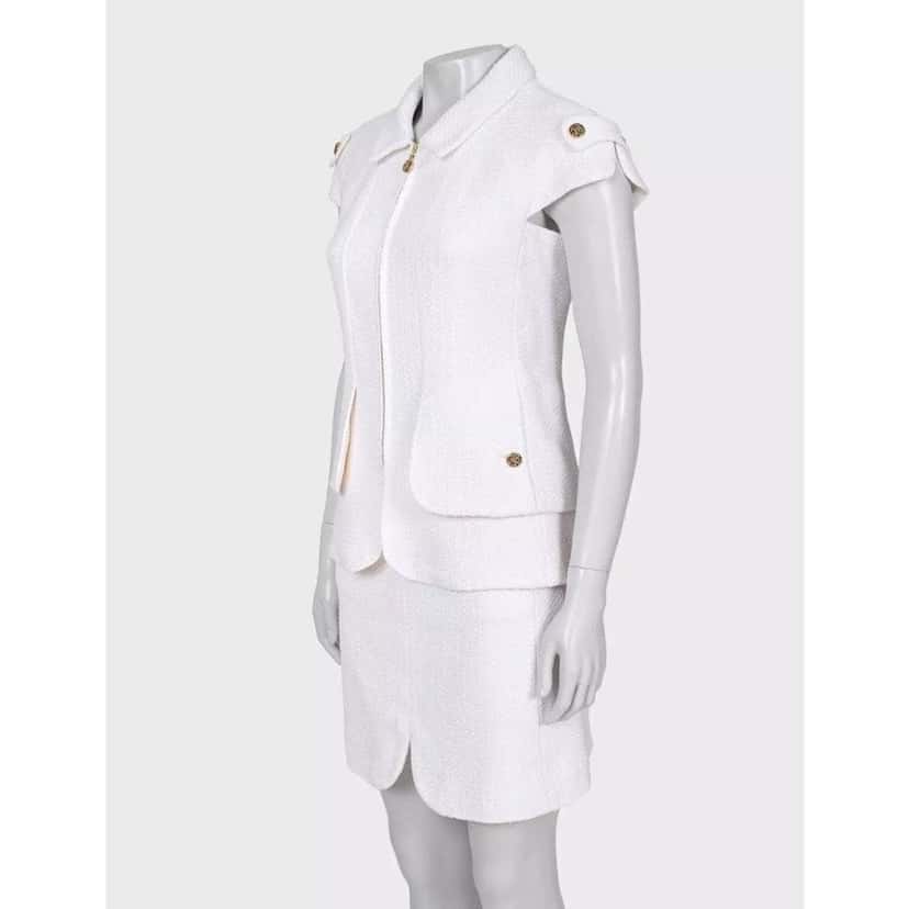Chanel Blend Skirt Suit White Cotton Very good condition - Back View