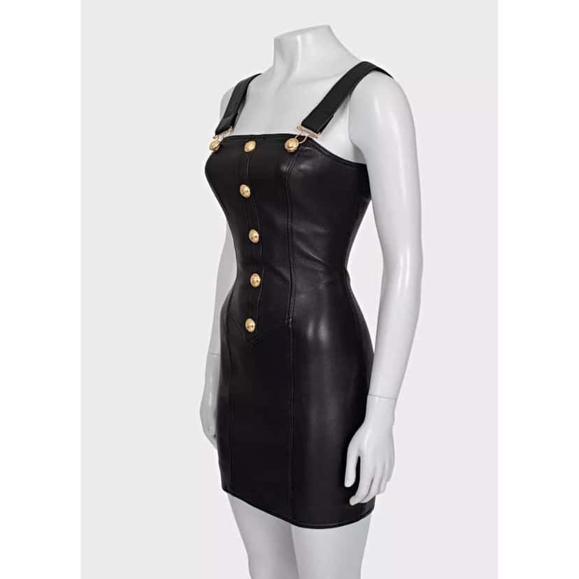 Balmain Lambskin Mini Dress Black Leather Very good condition - Back View