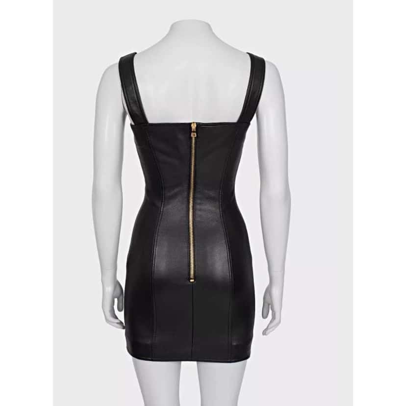 Balmain Lambskin Mini Dress Black Leather Very good condition - Inside View