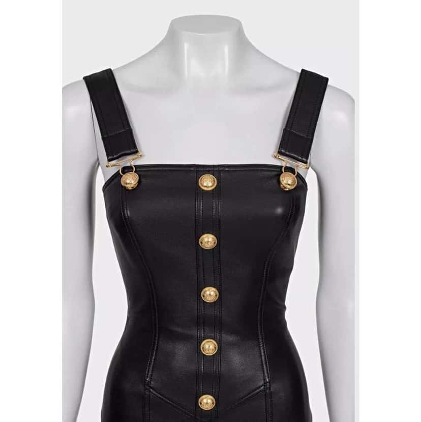 Balmain Lambskin Mini Dress Black Leather Very good condition - Model View