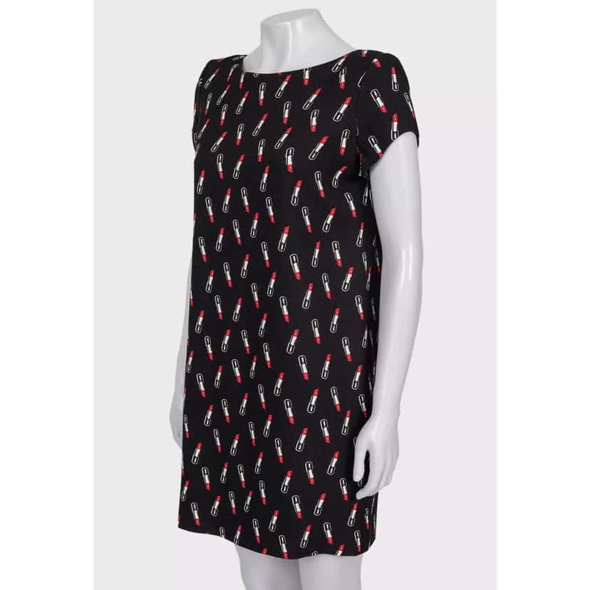Saint Laurent Lipstick Print Dress Black Silk Very good condition - Back View