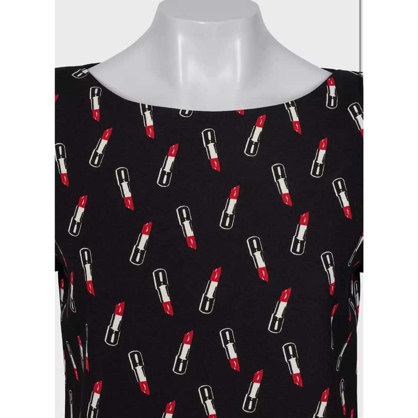 Saint Laurent Lipstick Print Dress Black Silk Very good condition - Model View