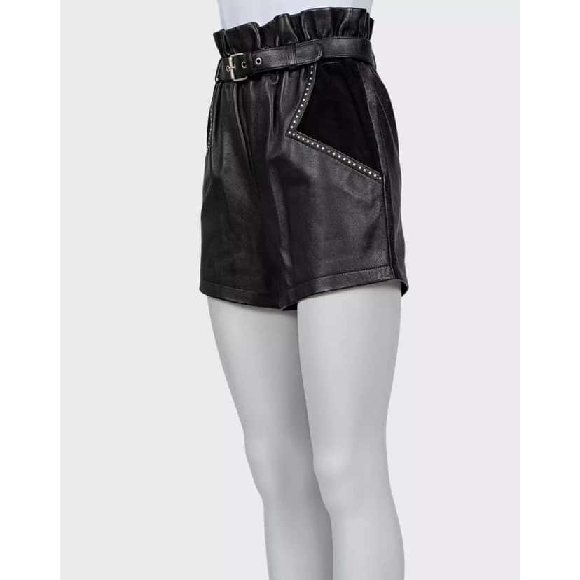 Saint Laurent Elastic Waist Shorts Black Leather Very good condition - Back View