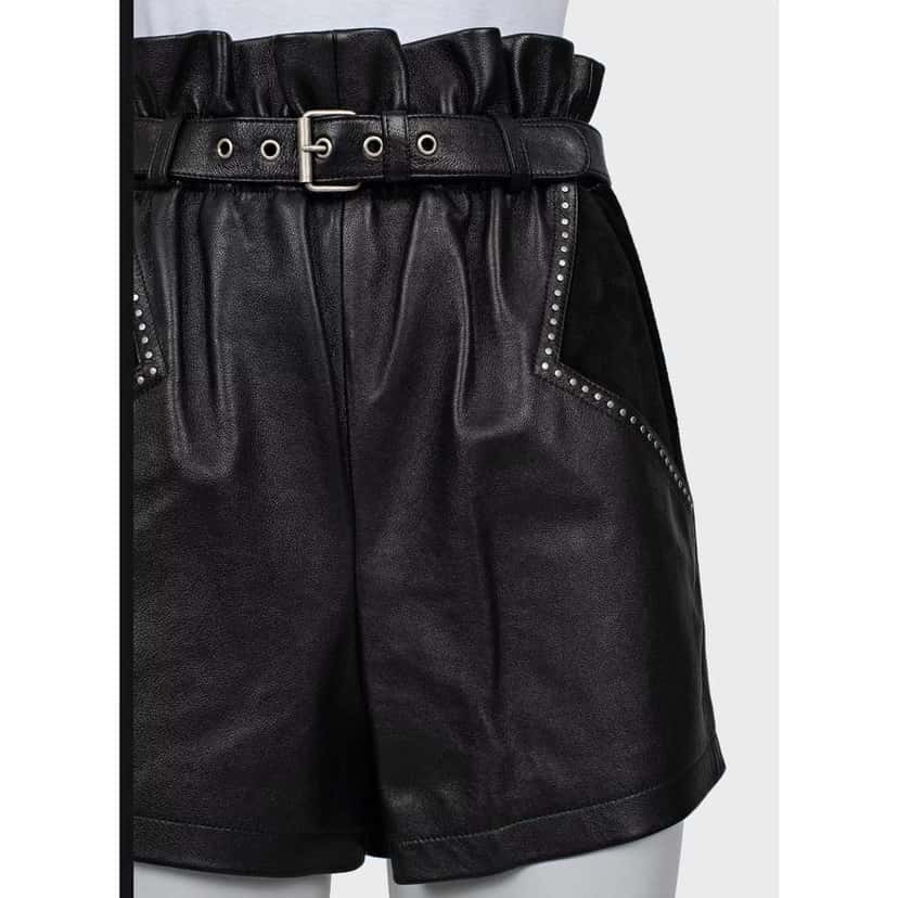 Saint Laurent Elastic Waist Shorts Black Leather Very good condition - Model View