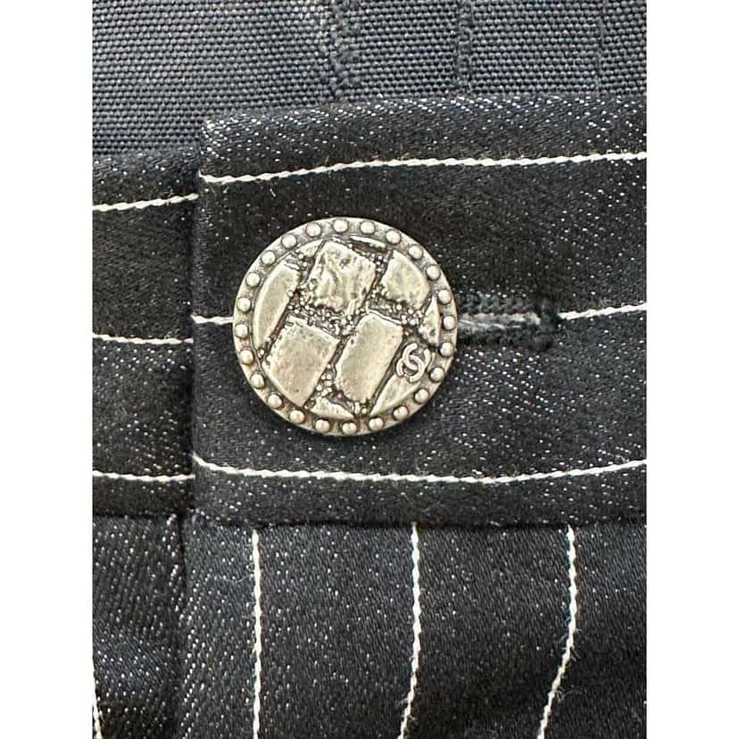 Chanel 2023 Striped Wide Leg Jeans Black Cotton Very good condition - Inside View