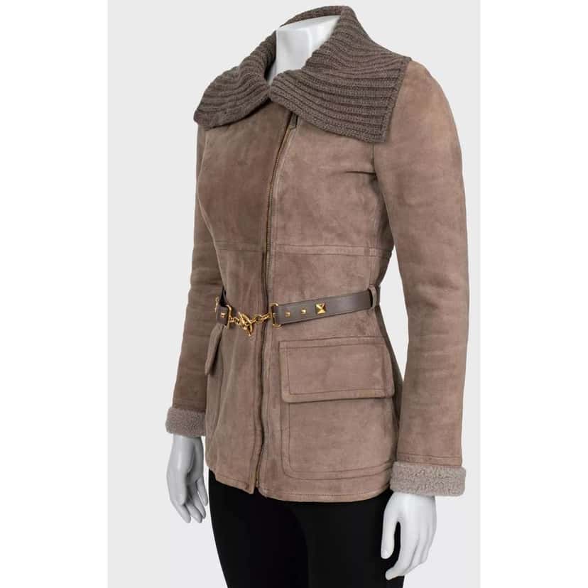 Gucci Collar Belted Jacket Brown Leather Very good condition - Back View