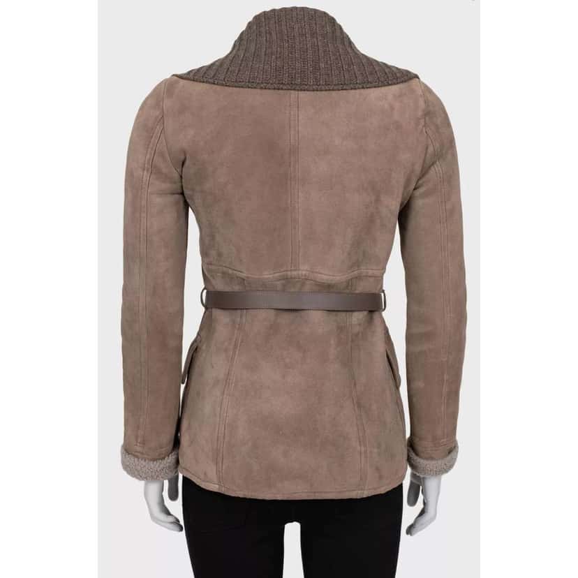 Gucci Collar Belted Jacket Brown Leather Very good condition - Inside View