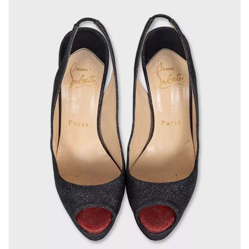 Christian Louboutin Glitter Sandals Black Leather Very good condition - Back View