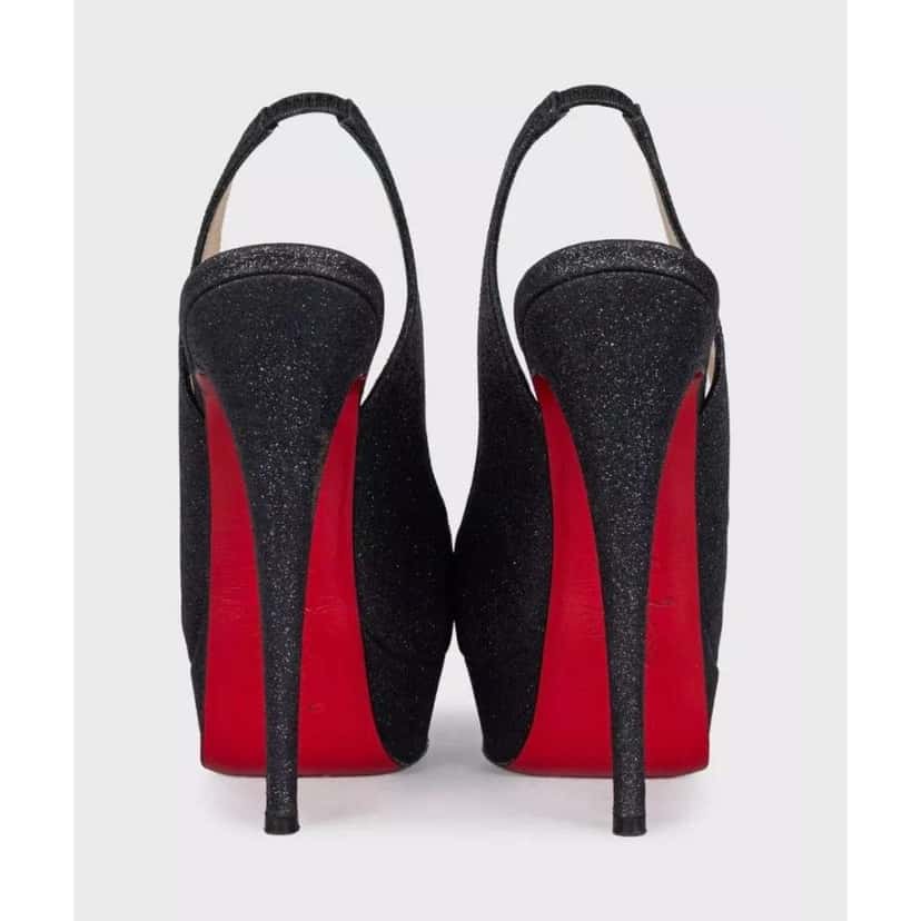 Christian Louboutin Glitter Sandals Black Leather Very good condition - Model View