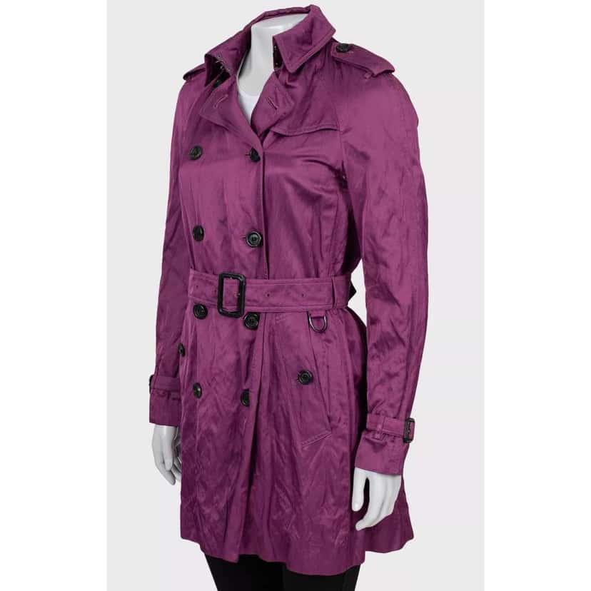 Burberry Double Breasted Trench Coat Purple Cotton Very good condition - Back View