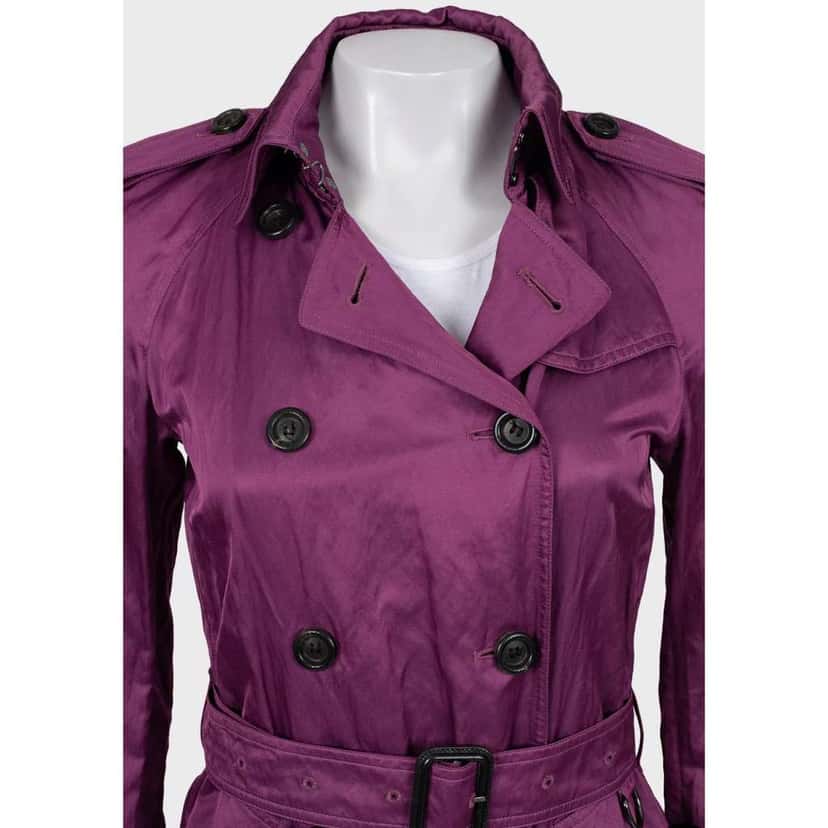 Burberry Double Breasted Trench Coat Purple Cotton Very good condition - Model View
