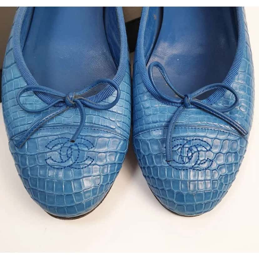 Chanel Alligator CC Ballerina Flats Blue Leather Good condition - Back View