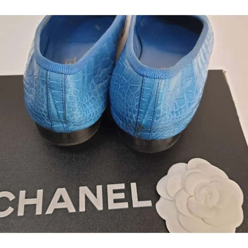 Chanel Alligator CC Ballerina Flats Blue Leather Good condition - Inside View