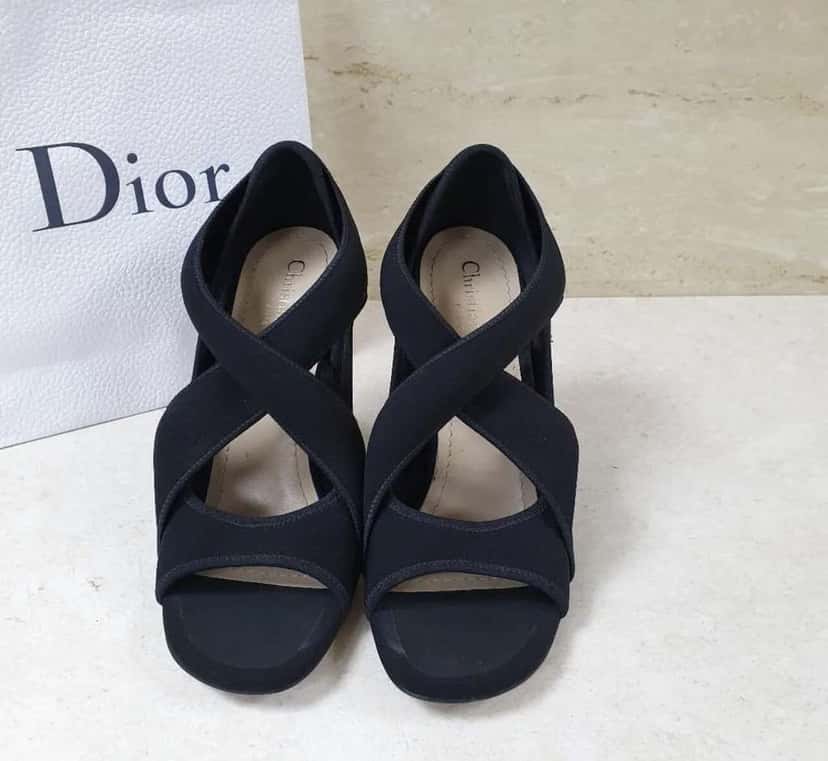 Dior Christian Neoprene Strappy Sandals Black Leather Very good condition - Back View