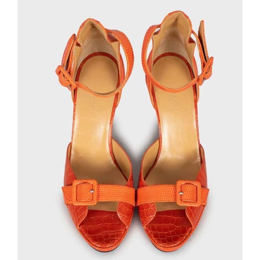 Hermès Embossed High Heels Orange Leather Very good condition - Back View