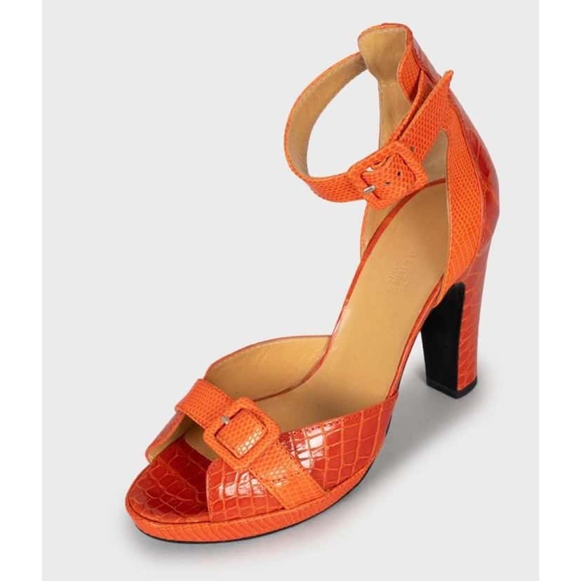 Hermès Embossed High Heels Orange Leather Very good condition - Inside View