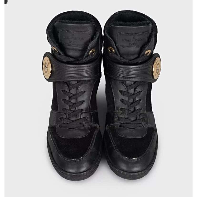 Louis Vuitton Wedge Sneakers Black Leather Good condition - Back View