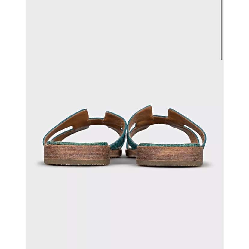 Hermès Oran Lizard Sandals Green Leather Very good condition - Model View