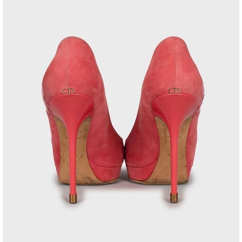 Dior Christian Open Toe Stiletto Pumps Pink Leather Very good condition - Model View