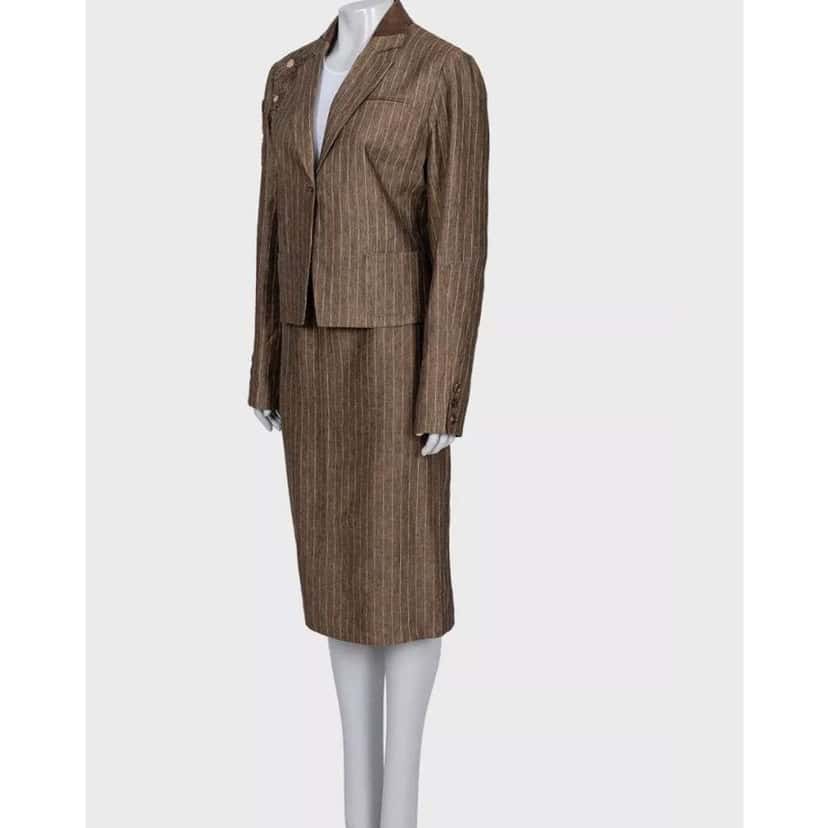 Dior Christian Suit Jacket Skirt Brown Leather Very good condition - Back View