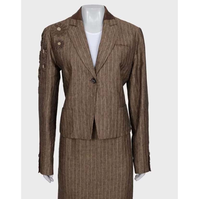 Dior Christian Suit Jacket Skirt Brown Leather Very good condition - Box View