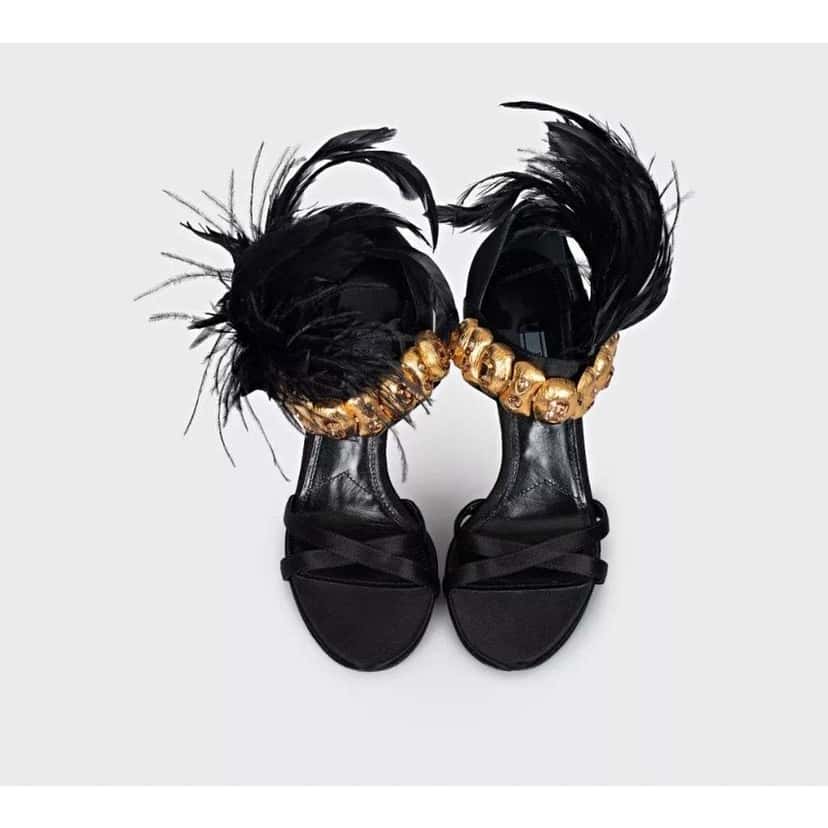 Prada Feather Trim Embellished Sandals Black Leather Very good condition - Model View