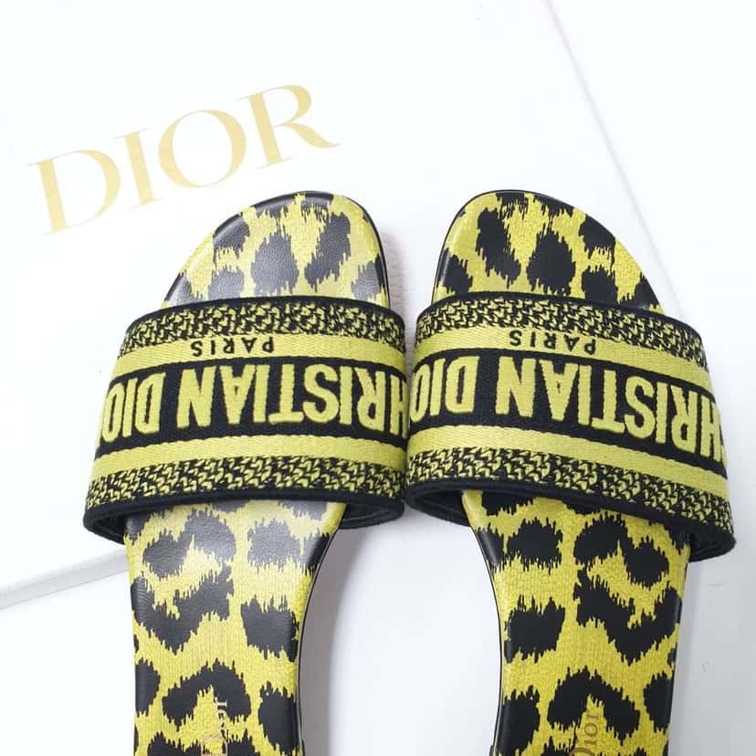 Dior Dway Slide Sandals Lime Pop Yellow Leather Very good condition - Back View