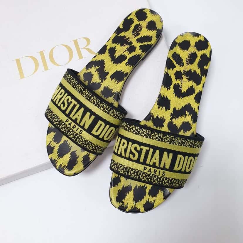 Dior Dway Slide Sandals Lime Pop Yellow Leather Very good condition - Inside View