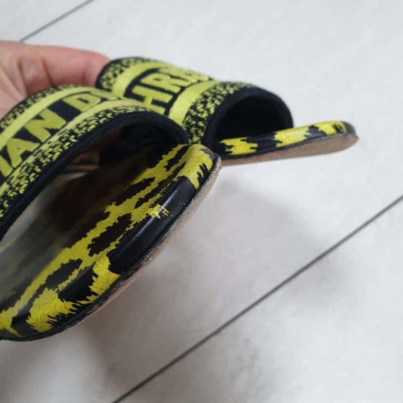 Dior Dway Slide Sandals Lime Pop Yellow Leather Very good condition - Box View