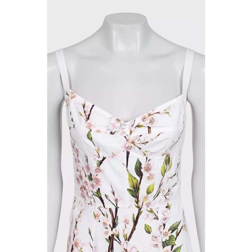 Dolce & Gabbana Floral Print Mini Dress White Cotton Very good condition - Model View