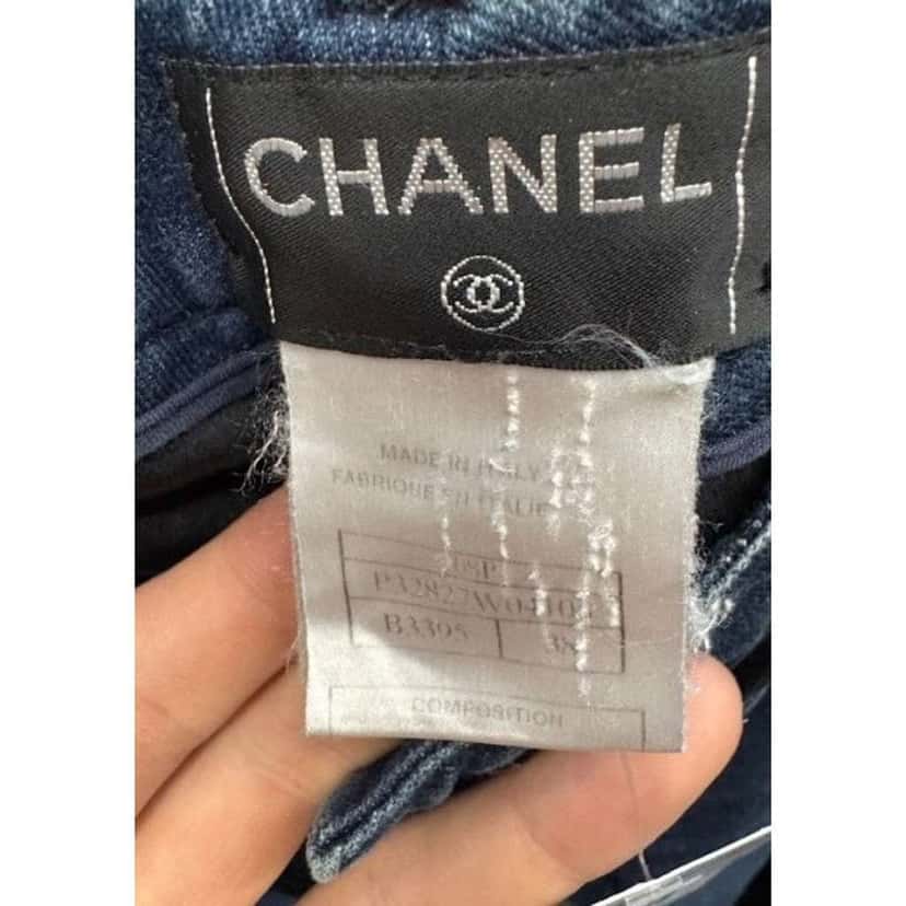 Chanel Dark Accent Panels Skinny Jeans Blue Cotton Very good condition - Box View