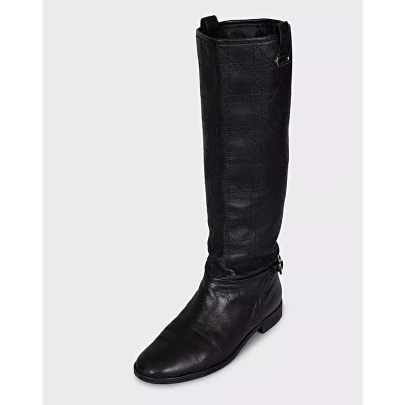 Dior Christian Quilted Flat Boots Black Leather Very good condition - Inside View