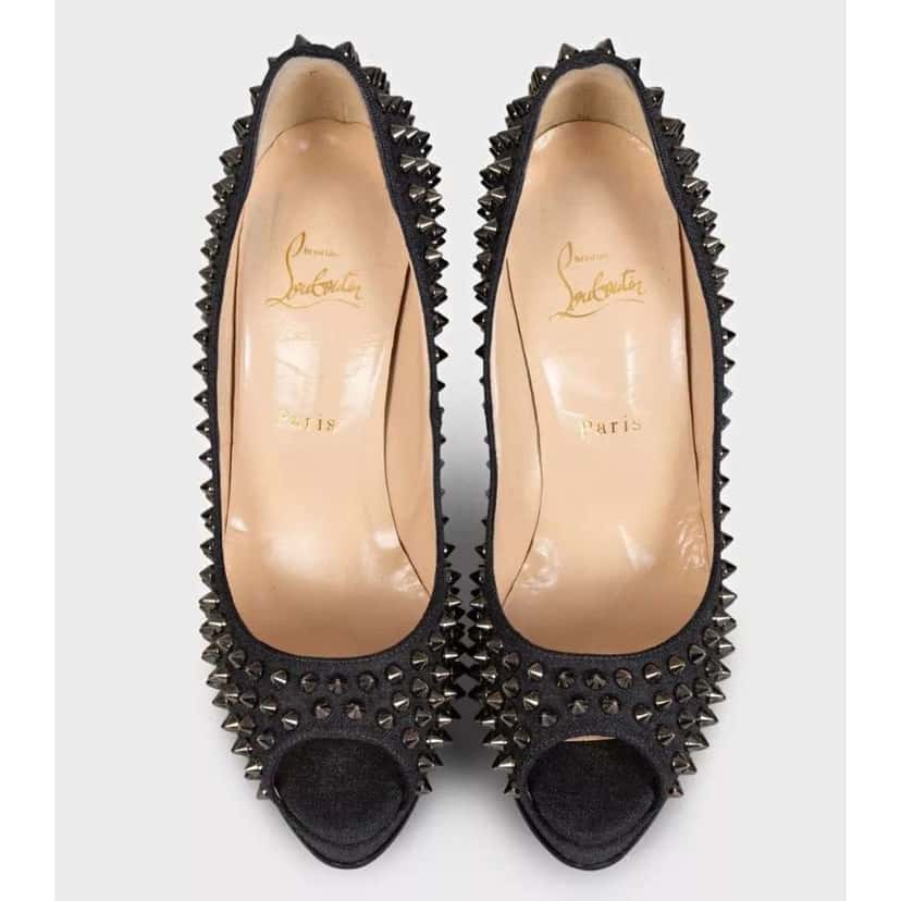 Christian Louboutin Lady Peep Spikes Heels Blue Leather Very good condition - Back View