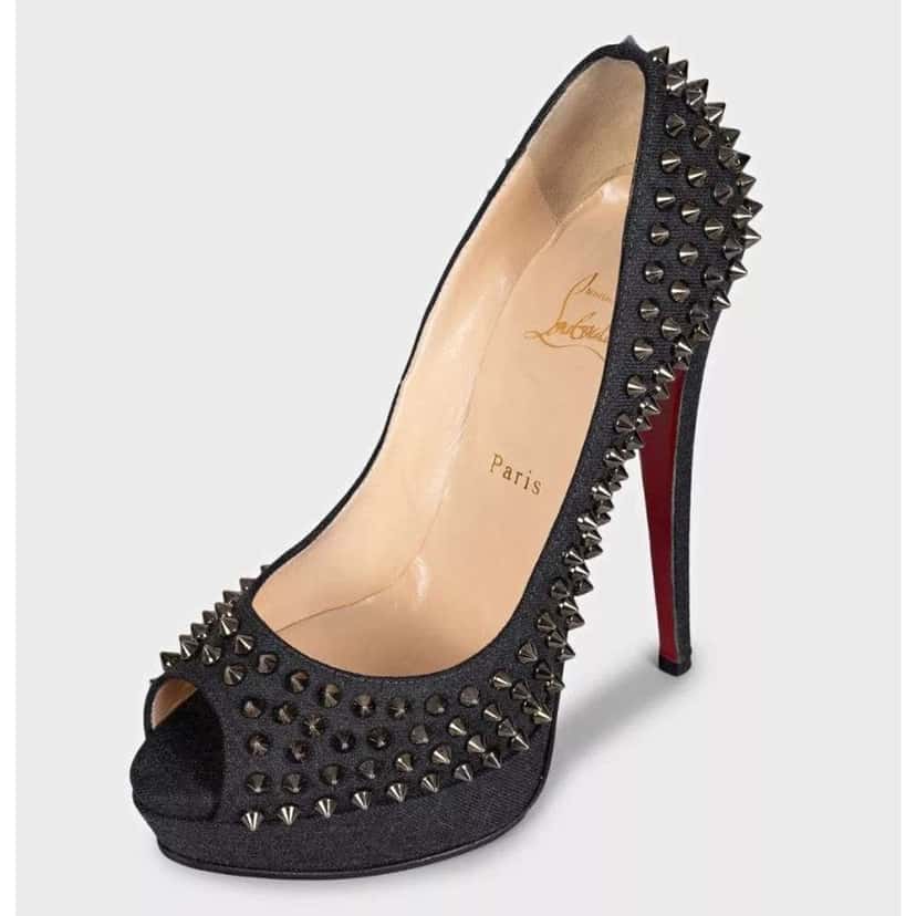 Christian Louboutin Lady Peep Spikes Heels Blue Leather Very good condition - Inside View