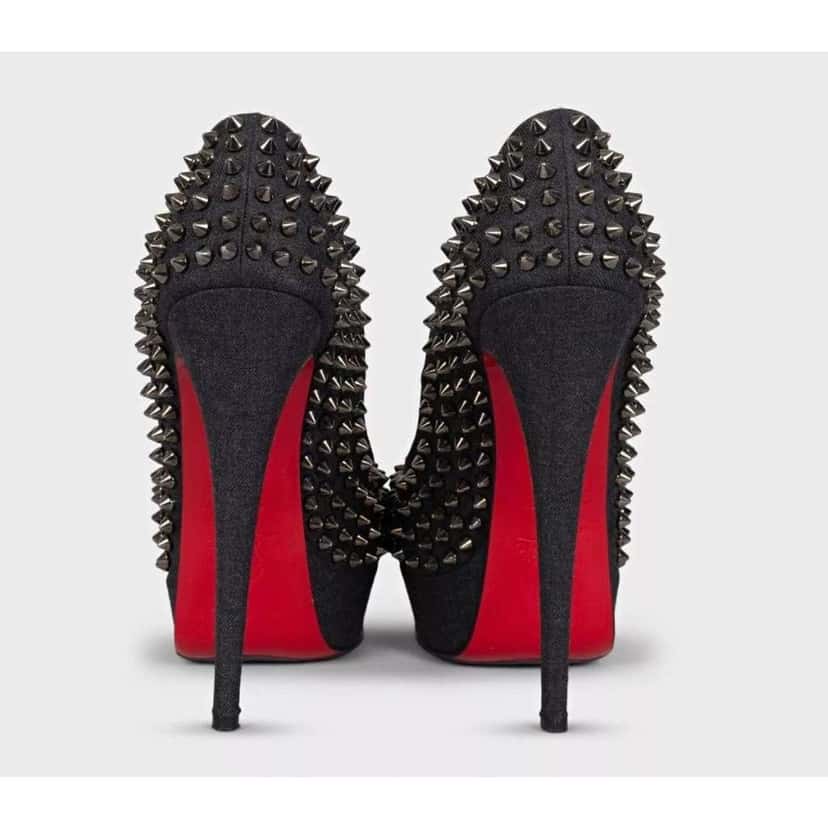 Christian Louboutin Lady Peep Spikes Heels Blue Leather Very good condition - Model View