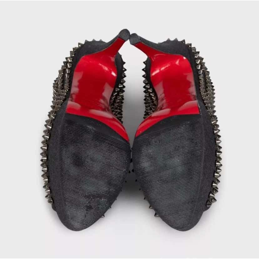 Christian Louboutin Lady Peep Spikes Heels Blue Leather Very good condition - Box View