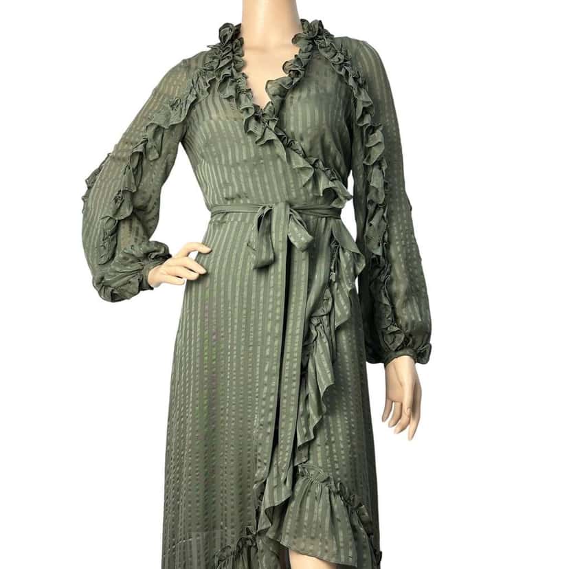 Zimmermann Cascade Ruffle Wrap Midi Dress Black Cotton Very good condition - Model View