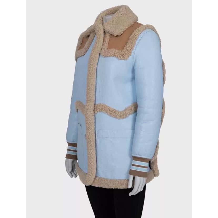 Burberry Sheepskin Coat Blue Leather Very good condition - Back View