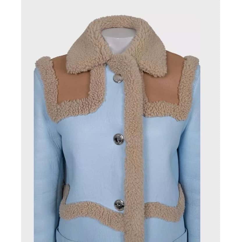 Burberry Sheepskin Coat Blue Leather Very good condition - Model View