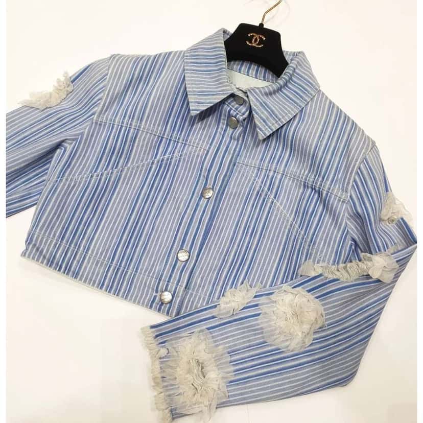 Chanel 2018 Striped Jacket Black Denim Very good condition - Box View