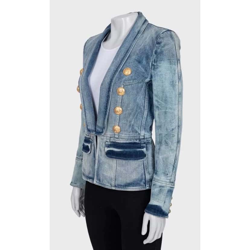 Balmain Double Breasted Jacket Blue Cotton Very good condition - Back View