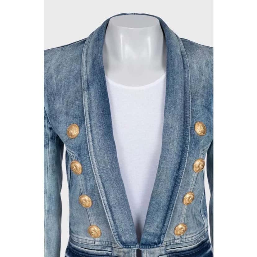 Balmain Double Breasted Jacket Blue Cotton Very good condition - Model View