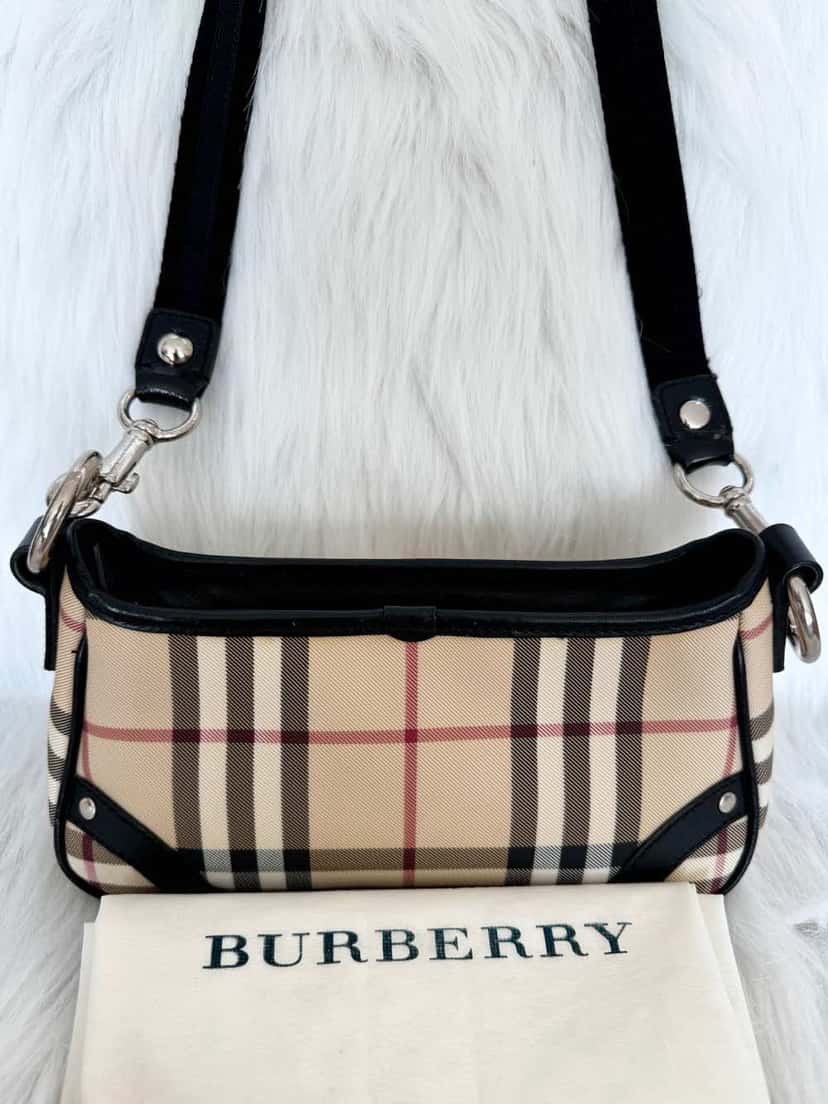 Burberry Baguette Crossbody MultiColor Canvas Leather Very good condition - Back View