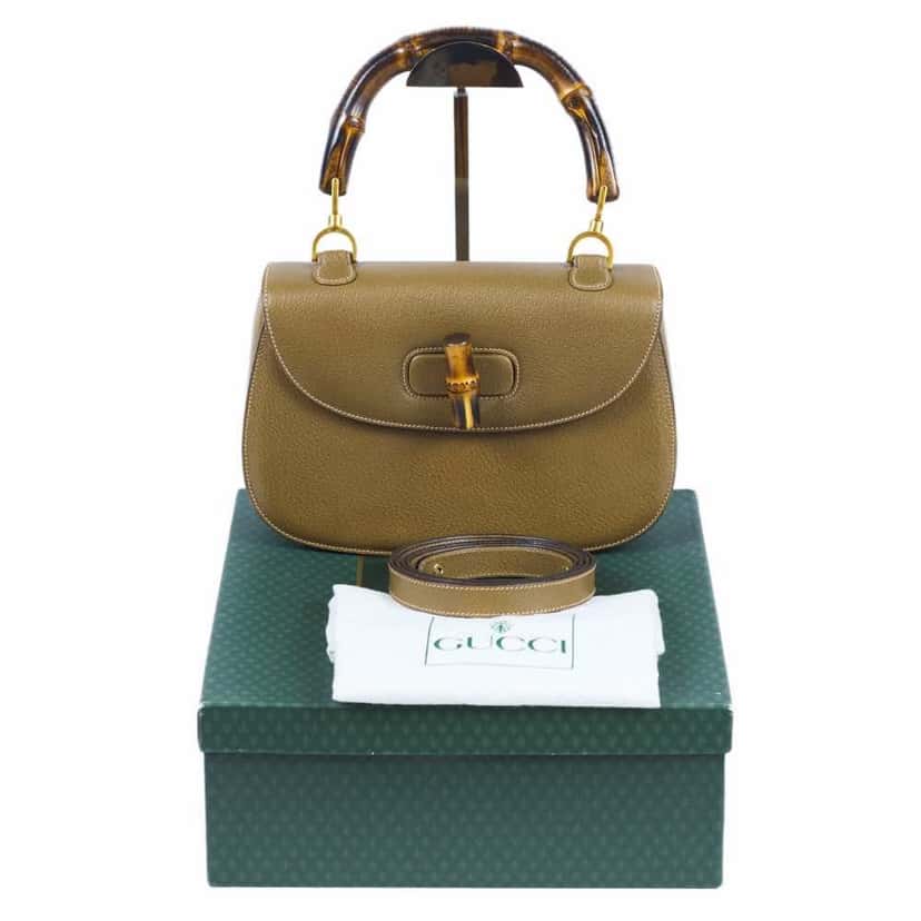Gucci Bamboo 1947 Brown Leather Wood Never worn - Back View