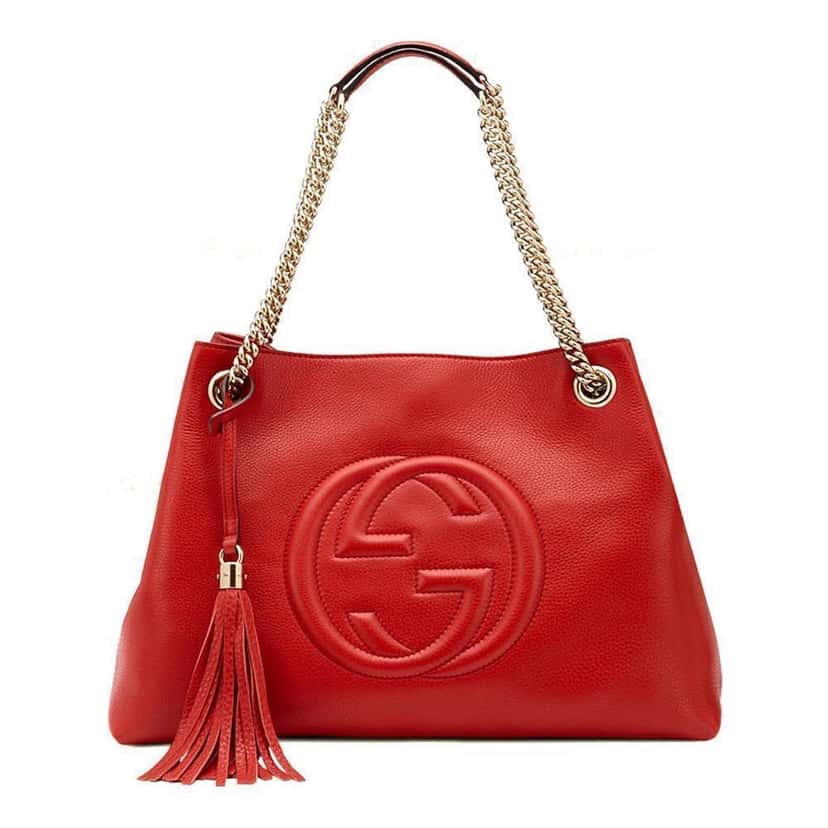Gucci Gucci Soho Red Cellarius GG Logo Leather Chain Tote Bag Red Leather Never worn, with tag - Front View