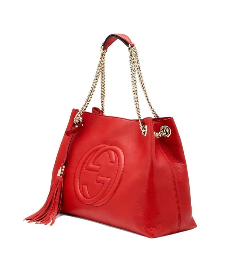 Gucci Gucci Soho Red Cellarius GG Logo Leather Chain Tote Bag Red Leather Never worn, with tag - Back View