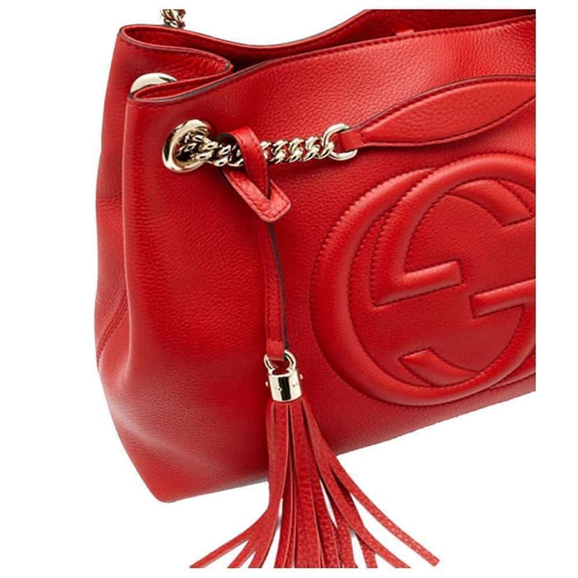 Gucci Gucci Soho Red Cellarius GG Logo Leather Chain Tote Bag Red Leather Never worn, with tag - Inside View