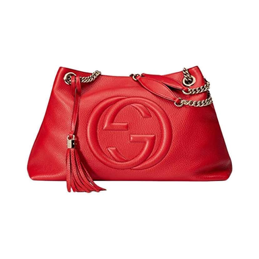 Gucci Gucci Soho Red Cellarius GG Logo Leather Chain Tote Bag Red Leather Never worn, with tag - Model View